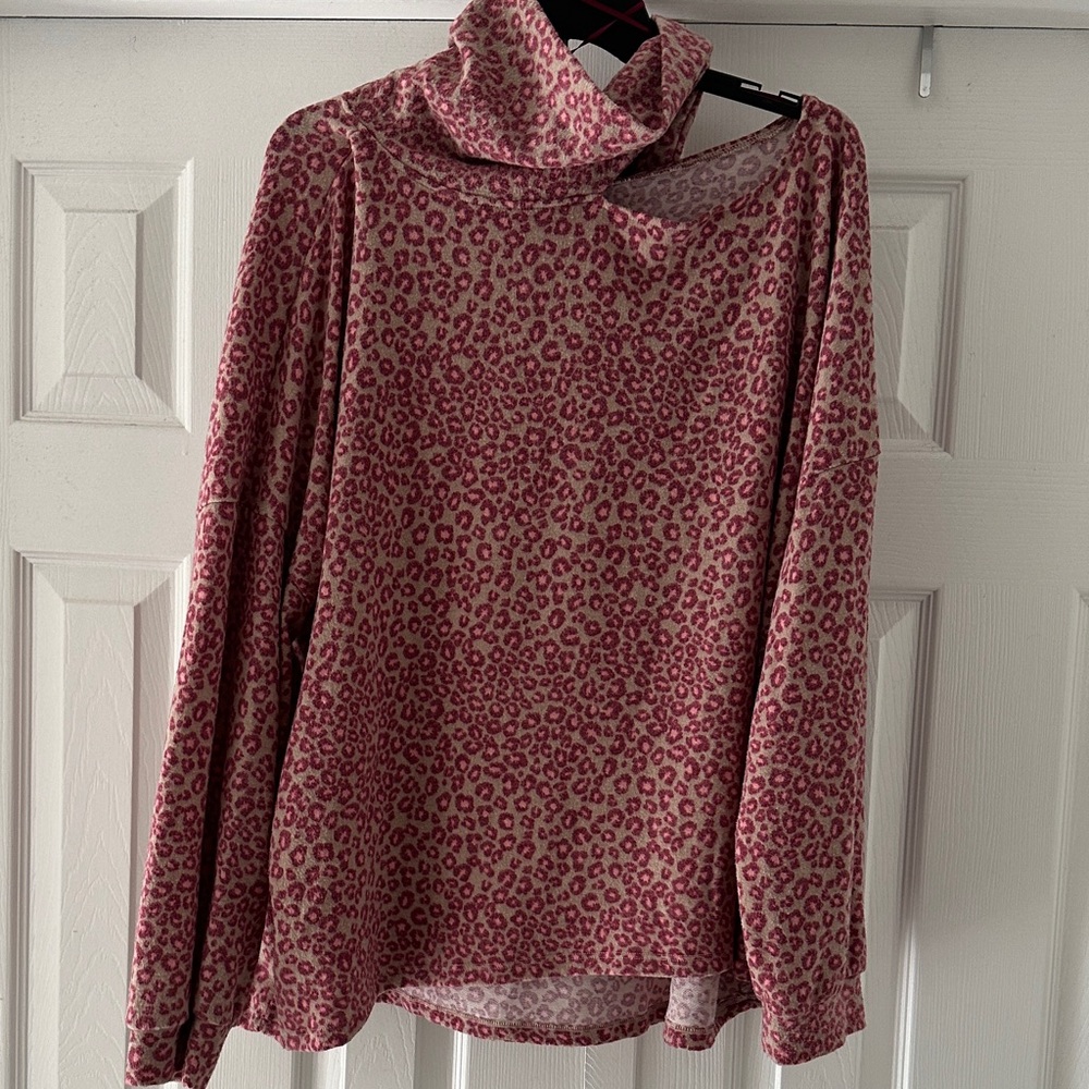 Terra & Sky Pink Animal Print Cowl Neck Sweater